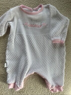 Paty White and Pink Embroidered Baby One-Piece Romper - Personalized Emma